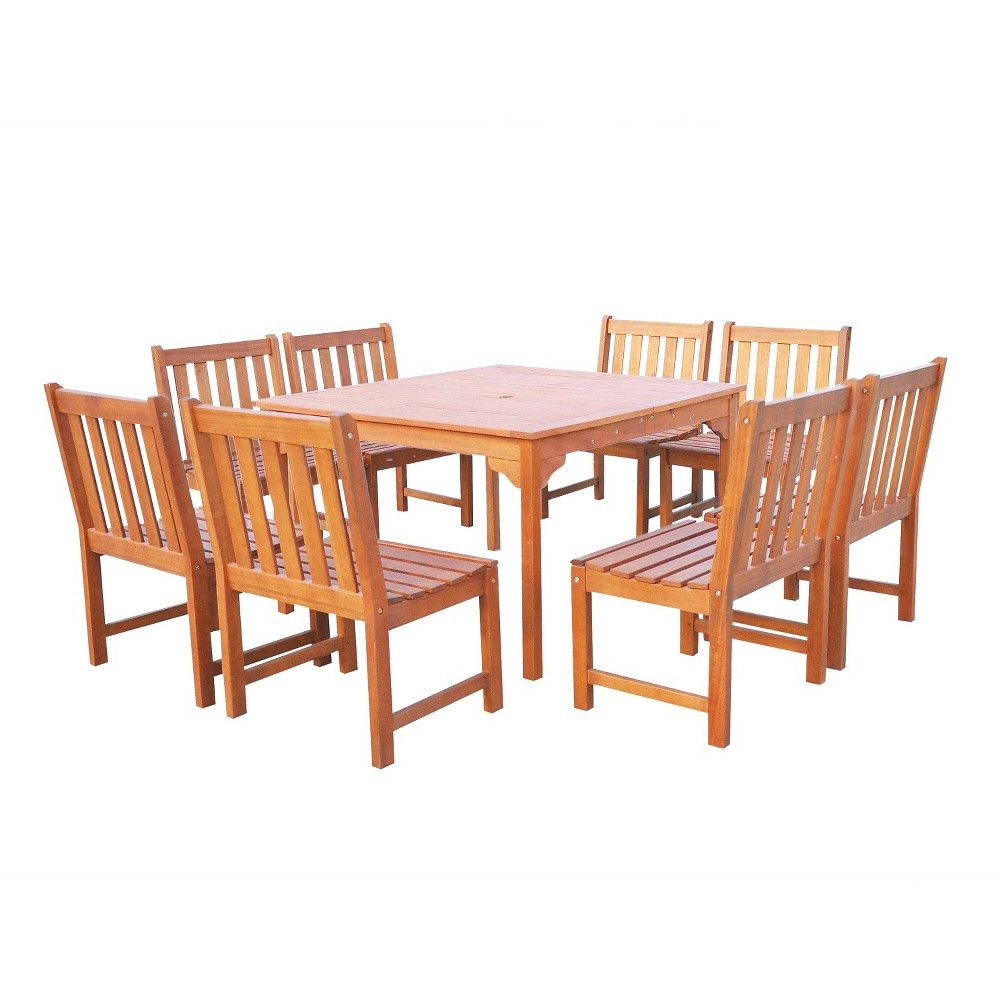 Best And Newest Vifah Malibu Eco Friendly 9 Piece Outdoor Hardwood Dining Set With With Regard To 9 Piece Outdoor Square Dining Sets (View 6 of 15)