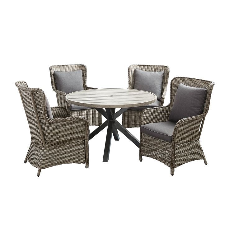 Better Homes And Gardens Victoria Outdoor Dining Patio Set, Cushioned Regarding Favorite Gray Wicker 5 Piece Round Patio Dining Sets (View 12 of 15)