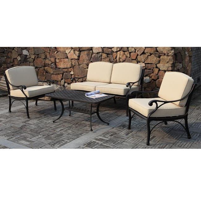 Black 4 Piece Cast Aluminum Outdoor Conversation Set – Free Shipping In Latest Indoor Outdoor Conversation Sets (View 8 of 15)