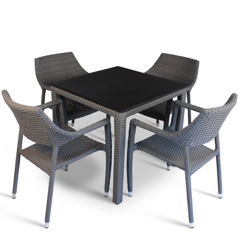 Black And Gray Outdoor Table And Chair Sets Intended For Favorite 4 Seater Outdoor Dining Set Grey Rattan Chairs Black Table Top Garden (View 5 of 15)