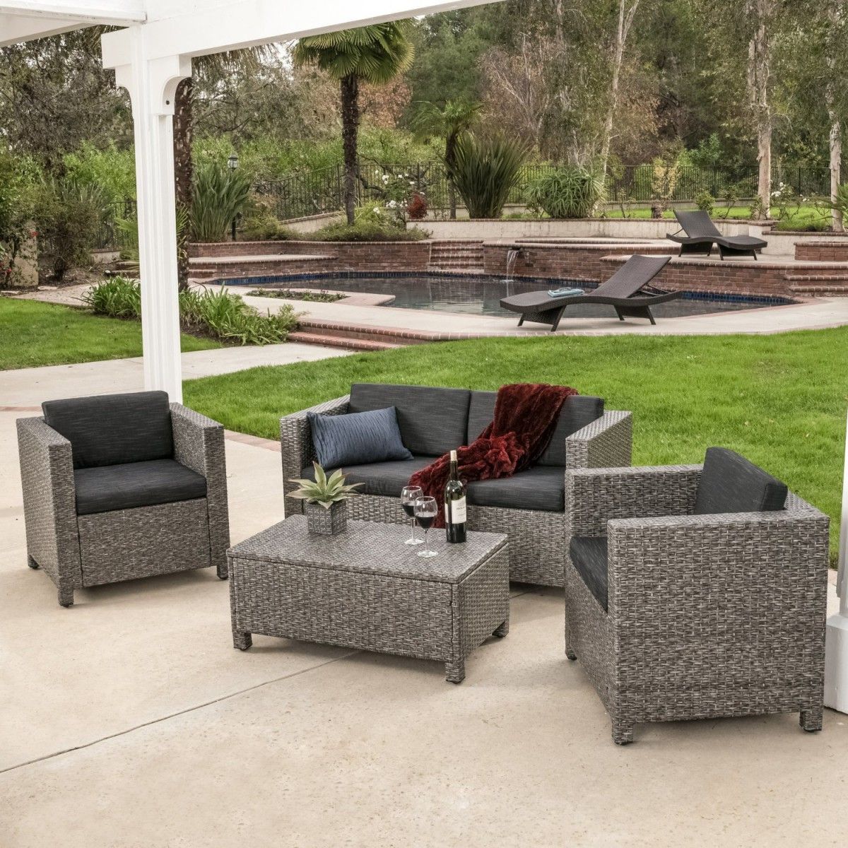 Black And Gray Outdoor Table And Chair Sets With Recent Venice 4 Piece Grey/black Wicker Outdoor Sectional Sofa Set (View 12 of 15)