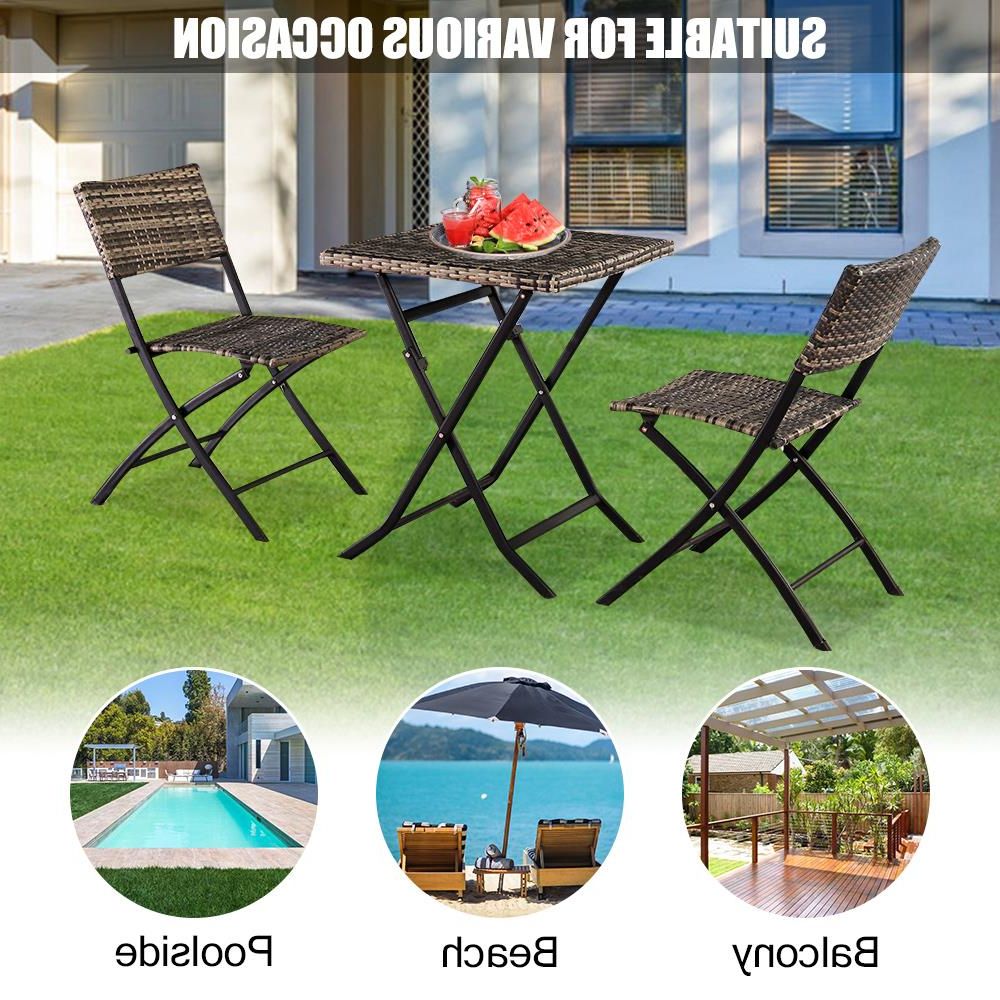 Black And Gray Outdoor Table And Chair Sets With Regard To Most Up To Date Zimtown 3pc Outdoor Rattan Patio Set Wicker Furniture Floding Chairs (View 6 of 15)