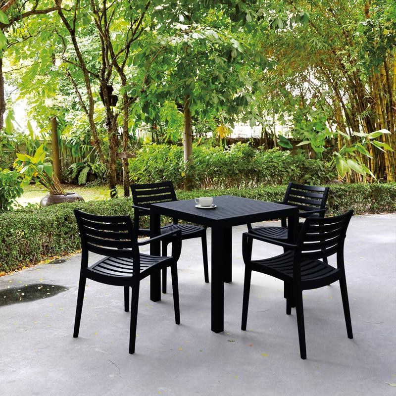 Black Medium Rectangle Patio Dining Sets In Most Up To Date Artemis Resin Square Outdoor Dining Set 5 Piece With Arm Chairs Black (View 4 of 15)