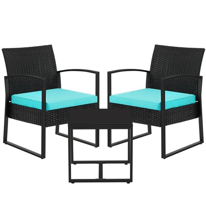 Blue 3 Piece Outdoor Seating Sets Intended For 2019 Ebern Designs 3 Piece Patio Set Outdoor Patio Furniture Sets, Pe Rattan (View 11 of 15)