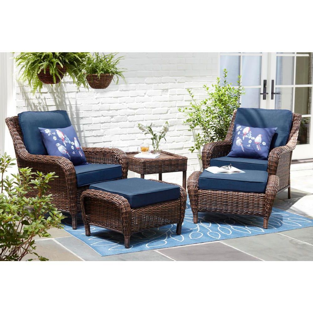 Blue Cushion Patio Conversation Set Intended For Most Recent Hampton Bay Cambridge Brown 5 Piece Wicker Patio Conversation Set With (View 2 of 15)