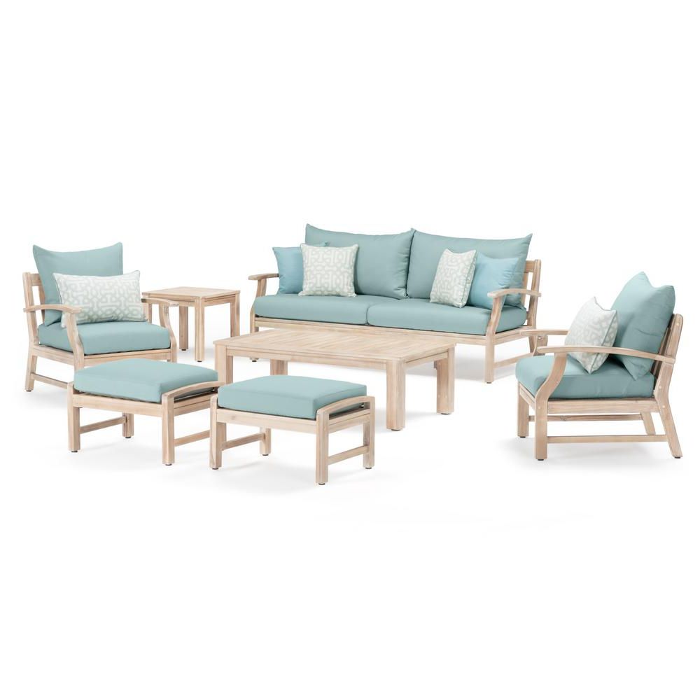 Blue Cushion Patio Conversation Set Throughout Trendy Unbranded Kooper 7 Piece Wood Patio Conversation Deep Seating Set With (View 12 of 15)