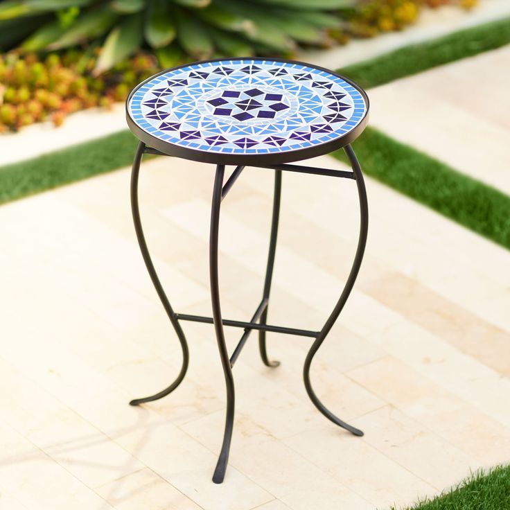 Blue Mosaic Black Iron Outdoor Accent Tables Throughout Popular Free 2 Day Shipping (View 9 of 15)