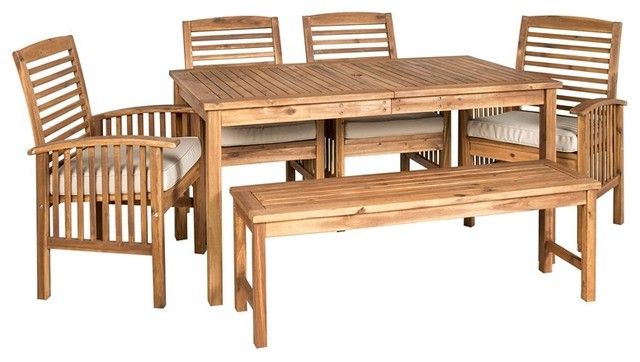Brown Acacia 6 Piece Patio Dining Sets Regarding Well Liked Acacia Wood Simple Patio 6 Piece Dining Set – Brown – Modern – Outdoor (View 11 of 15)
