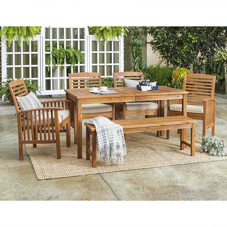 Brown Acacia 6 Piece Patio Dining Sets With Regard To Preferred Best Buy: Walker Edison 6 Piece Everest Acacia Wood Patio Dining Set (View 4 of 15)