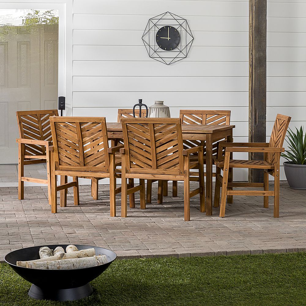 Brown Acacia Patio Dining Sets For Latest Walker Edison 7 Piece Windsor Acacia Wood Patio Dining Set Brown (View 5 of 15)