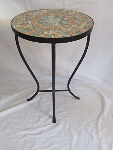 Brown / Rock Stone Mosaic Black Iron Outdoor Accent Table 21″h In Most Recent Mosaic Black Iron Outdoor Accent Tables (View 15 of 15)