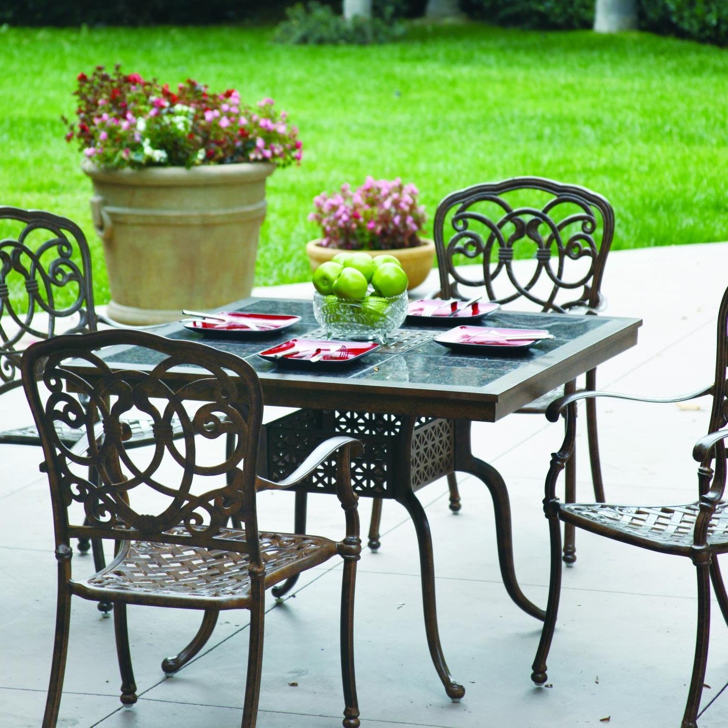 Buy Brown Modern 5 Piece Cast Aluminum Sling Patio Dining Set (View 7 of 15)