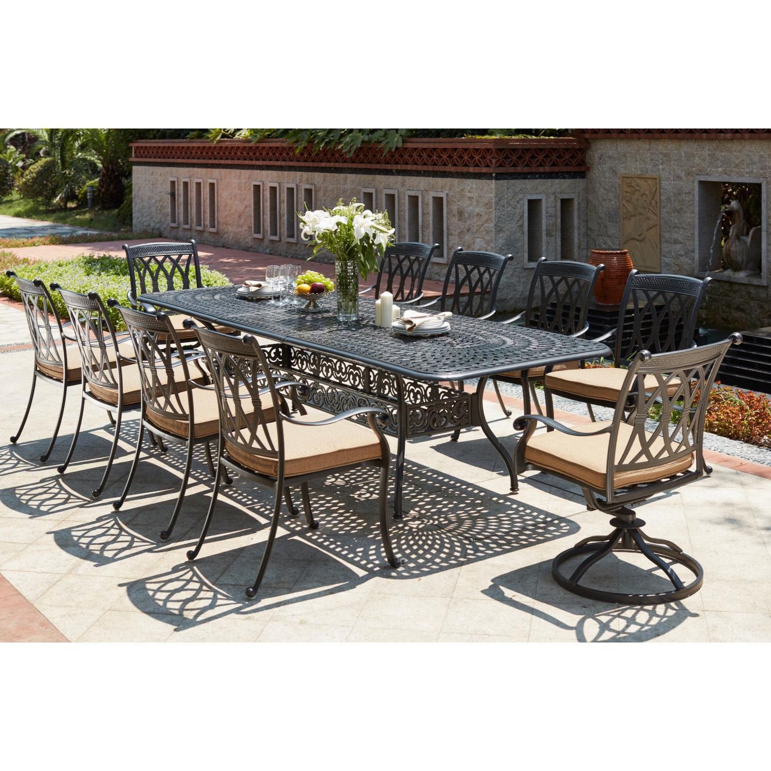 Capri 11 Piece Cast Aluminum Patio Dining Set W/ 92 X 42 Inch In Favorite 11 Piece Extendable Patio Dining Sets (View 9 of 15)