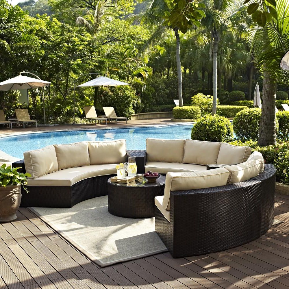 Catalina 6 Piece Outdoor Wicker Seating Set With Sand Cushions – Three Within 2019 Outdoor Seating Sectional Patio Sets (View 14 of 15)
