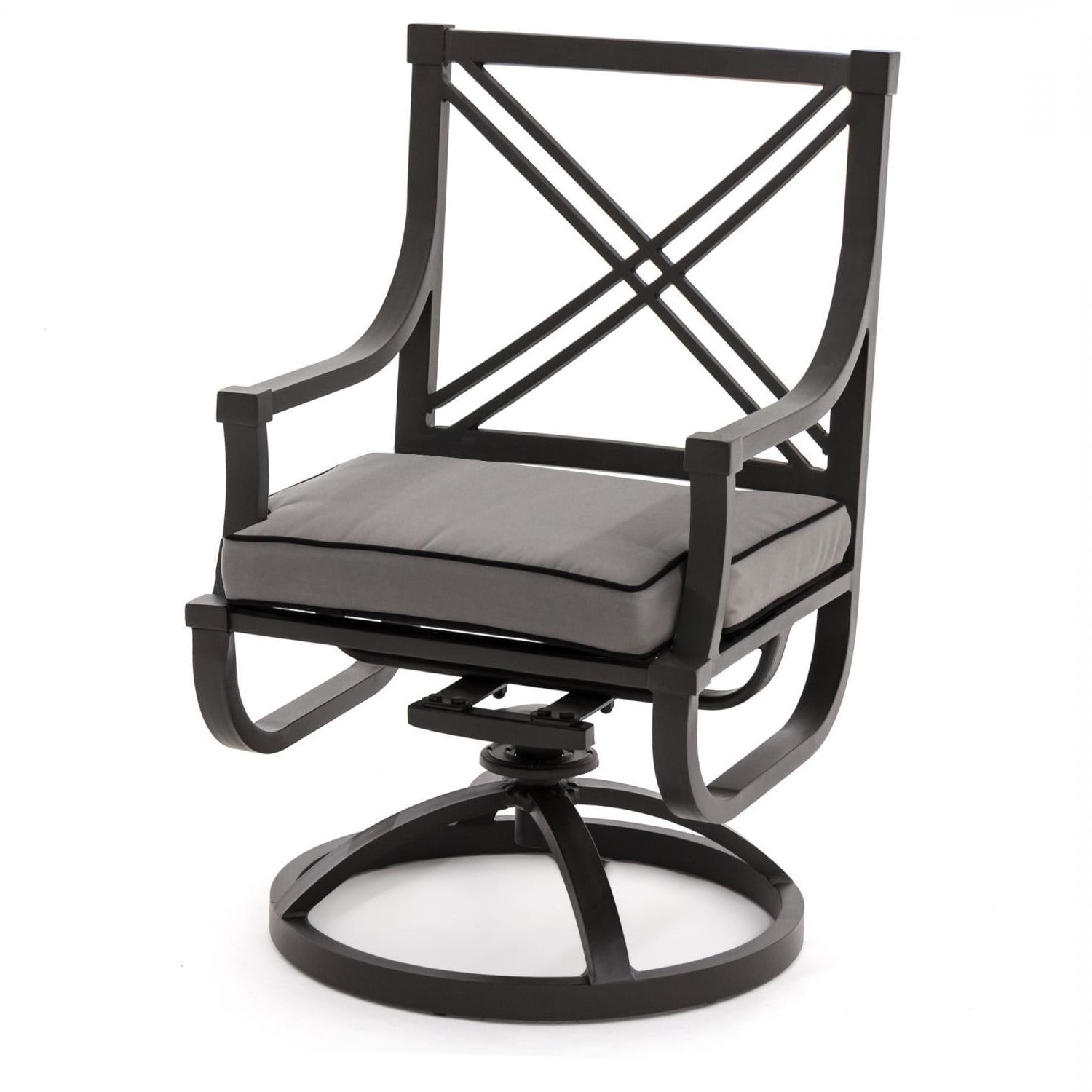 Charcoal Black Outdoor Highback Armchairs Pertaining To Most Up To Date Audubon Aluminum Swivel Rocker Patio Dining Chairlakeview Outdoor (View 5 of 15)