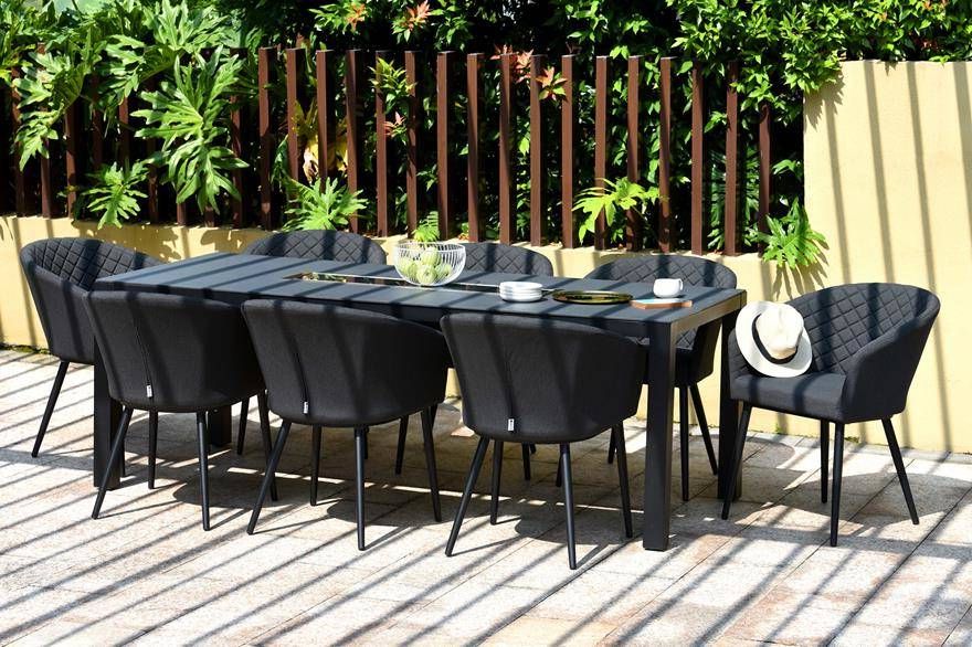 Charcoal Fabric Patio Chair And Side Table Within Popular Ambition 8 Seater Set With Fire Pit Dining Table  Charcoal (View 13 of 15)