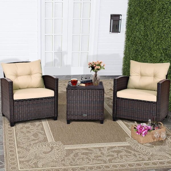 Charcoal Outdoor Conversation Seating Sets Pertaining To Latest Costway 3pcs Patio Rattan Furniture Set Cushioned Conversation Set Sofa (View 9 of 15)
