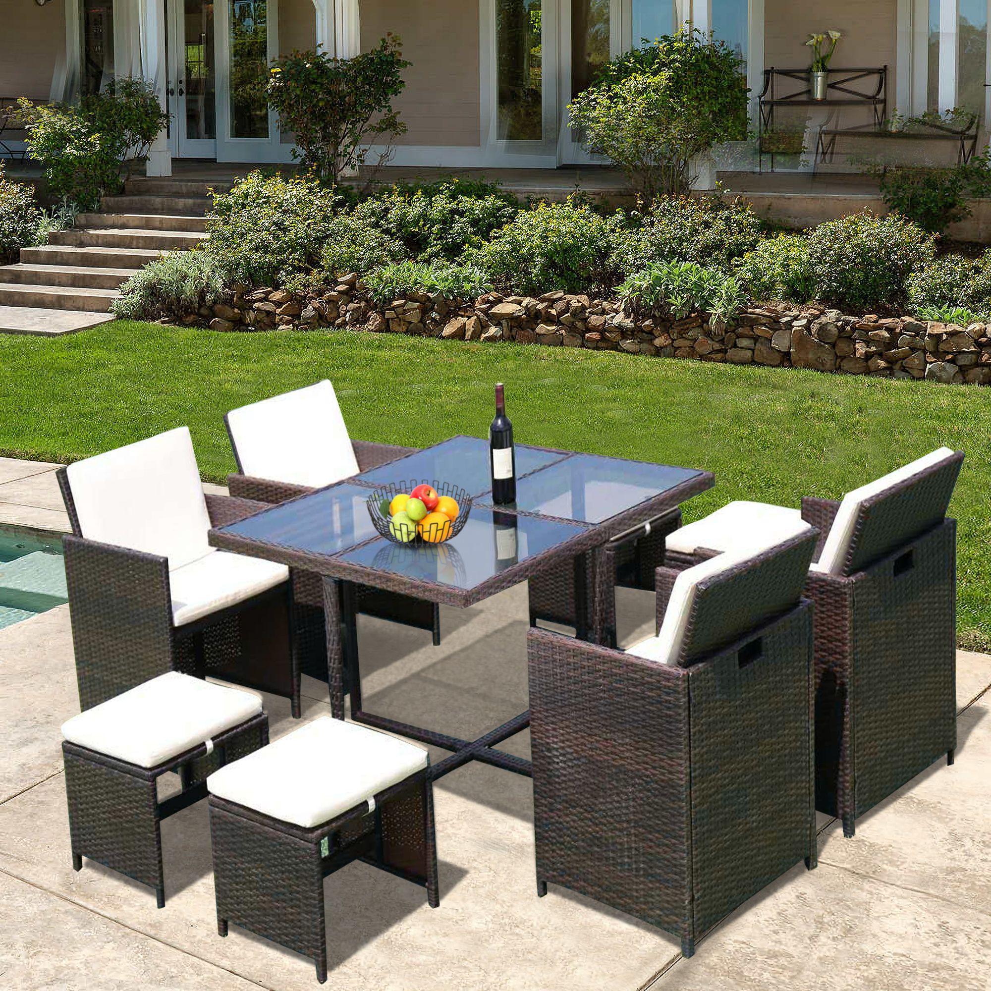 Clearance! 9 Piece Indoor Outdoor Wicker Dining Set Furniture, Patio With Regard To 2019 9 Piece Patio Dining Sets (View 9 of 15)