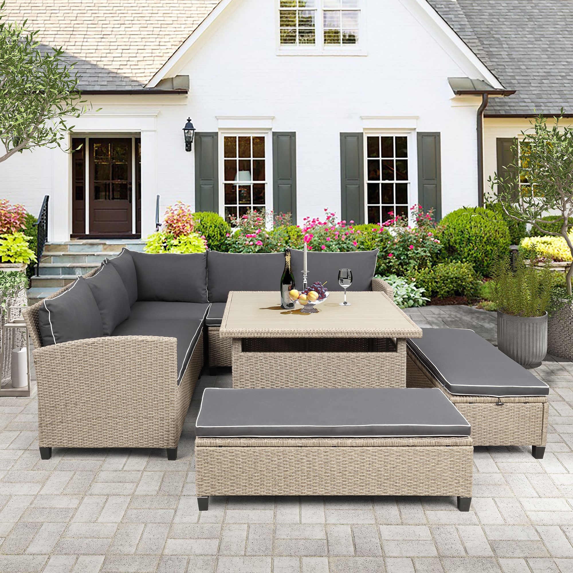 Clearance! Patio Sectional Sofa Set, 6 Piece Outdoor Patio Furniture Intended For 2020 Outdoor Seating Sectional Patio Sets (View 2 of 15)