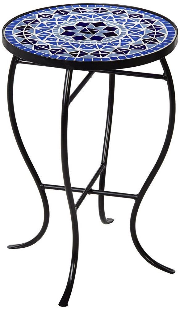 Cobalt Mosaic Black Iron Outdoor Accent Table. 21" High, 14" Wide (View 4 of 15)