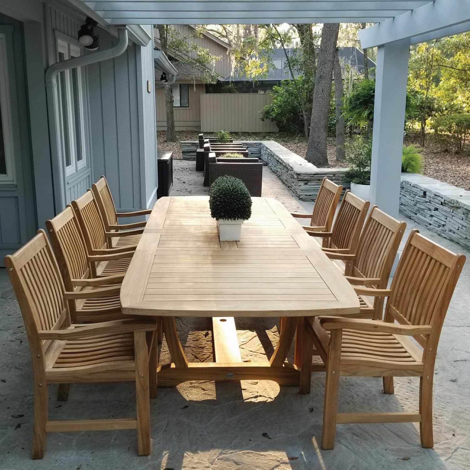 Compass 9 Piece Teak Patio Dining Set W/ 84 X 43 Inch Rectangular In Well Known Teak Wood Rectangular Patio Dining Sets (View 14 of 15)