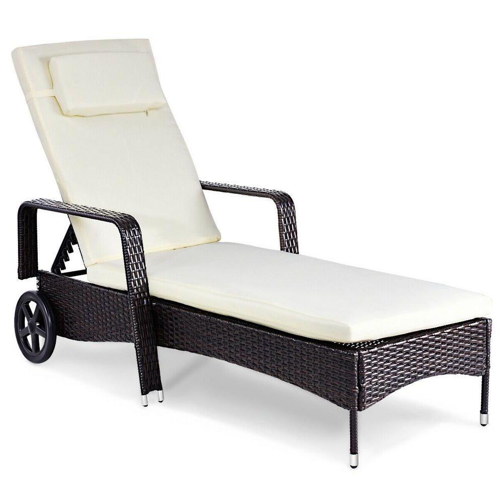 Costway Patio Rattan Wicker Outdoor Lounge Chair With White Cushions With Regard To Widely Used White Fabric Outdoor Wicker Armchairs (View 9 of 15)
