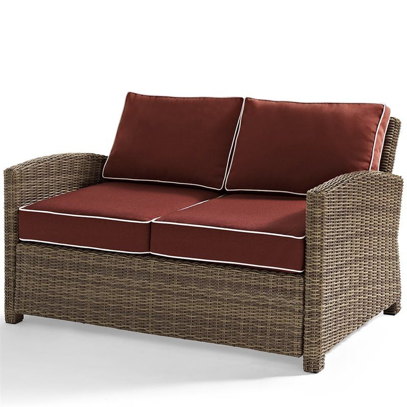 Crosley Bradenton 2 Piece Wicker Patio Sofa Set In Brown And Sangria Within Trendy 2 Piece Outdoor Wicker Sectional Sofa Sets (View 15 of 15)