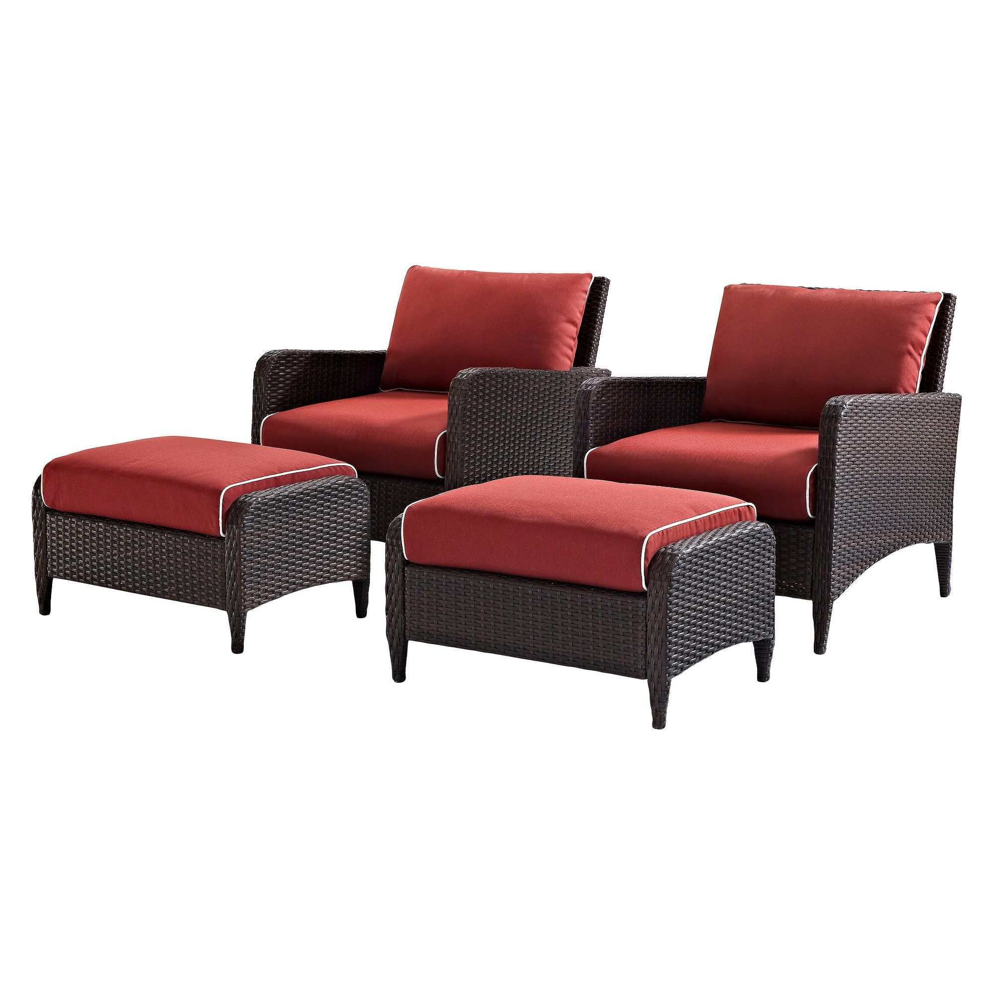 Crosley Kiawah 4 Piece Outdoor Wicker Seating Set With Sangria Cushions With Trendy 4 Piece Wicker Outdoor Seating Sets (View 10 of 15)