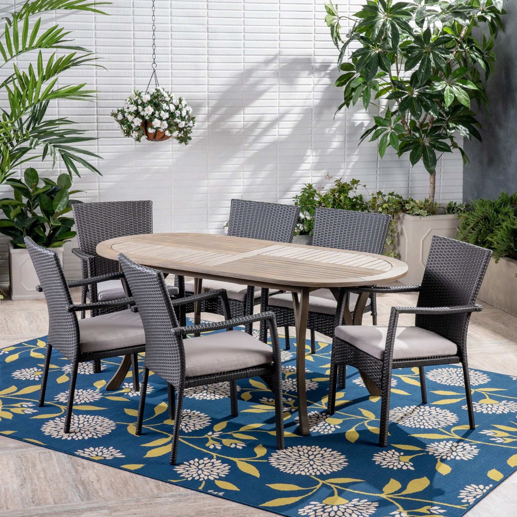 Current 7 Piece Patio Dining Sets Within 7 Piece Contemporary Outdoor Furniture Patio Dining Set – Gray Cushions (View 5 of 15)