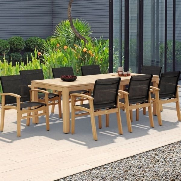 Current 9 Piece Extendable Patio Dining Sets Pertaining To Amazonia Teak 9 Piece Luna Black Textile Patio Dining Set – On Sale (View 3 of 15)