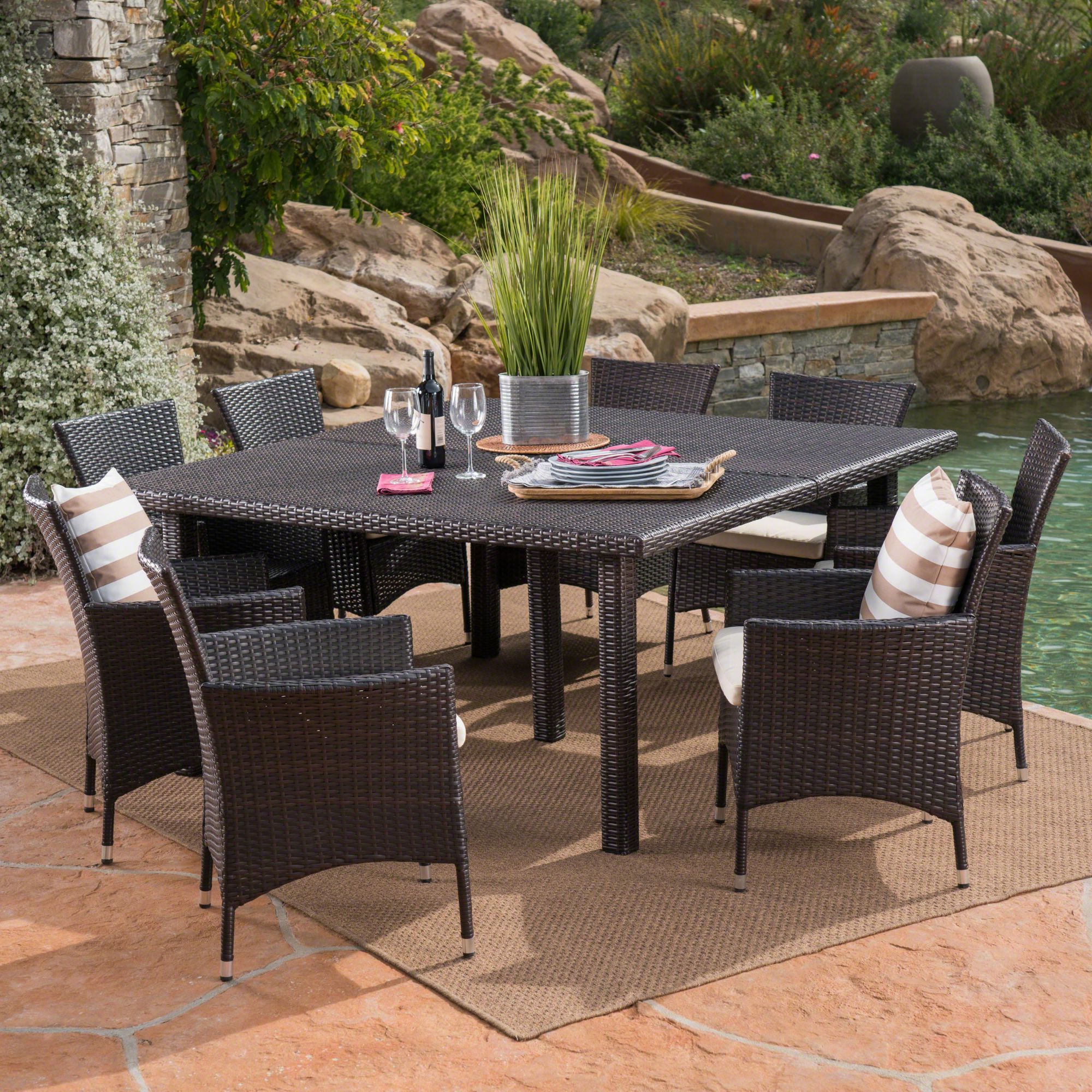 Current 9 Piece Square Patio Dining Sets Regarding 9 Piece Brown Finish Square Wicker Outdoor Furniture Patio Dining Set (View 1 of 15)