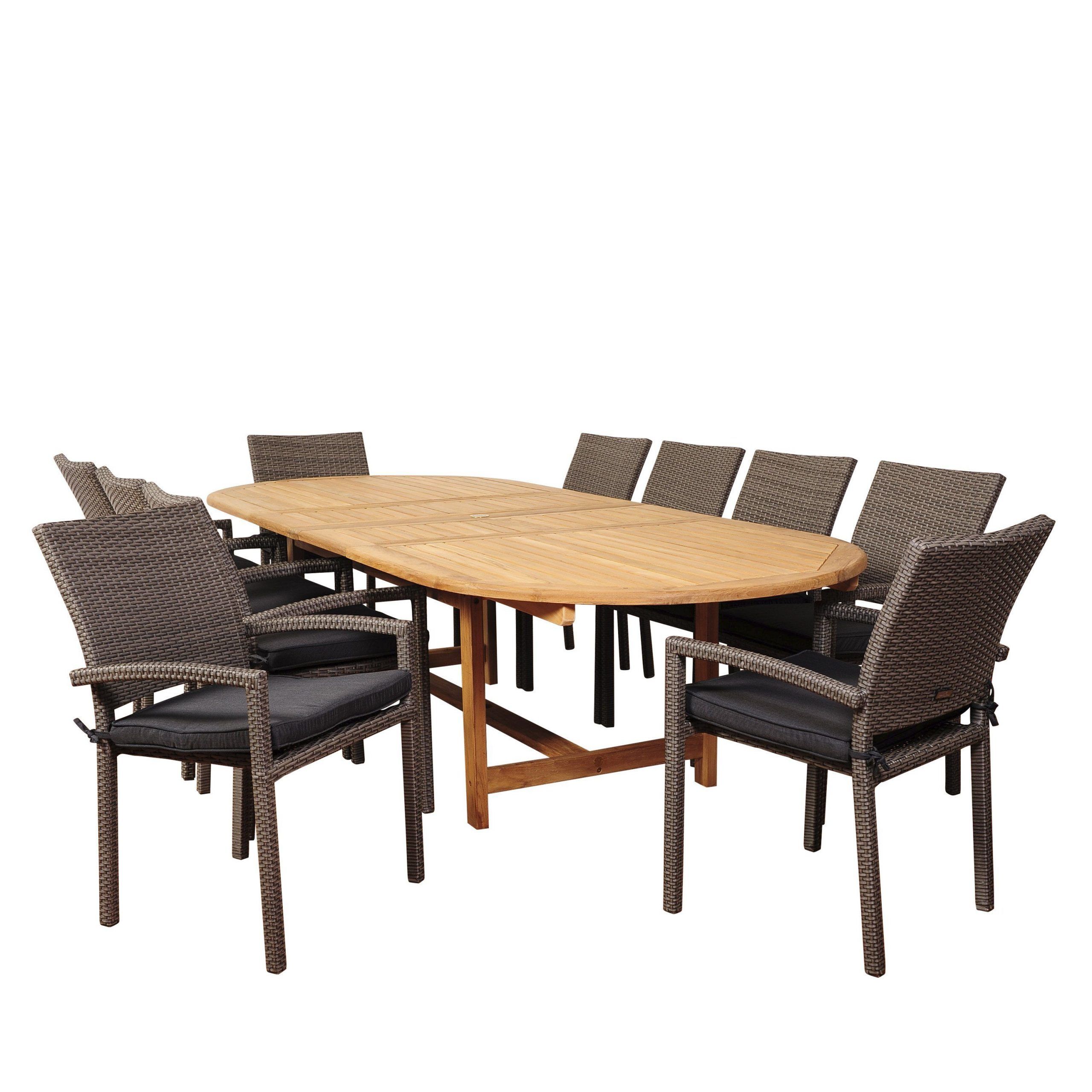 Current Amazonia City Villa 11 Piece Teak/wicker Double Extendable Oval Dining Inside Gray Extendable Patio Dining Sets (View 12 of 15)