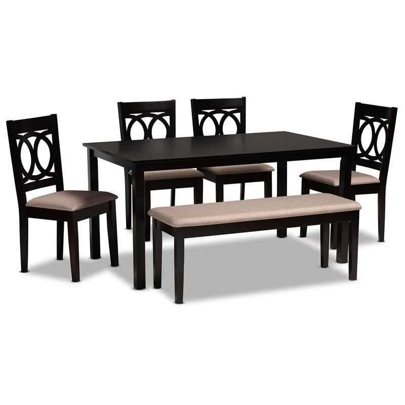 Current Baxton Studio Sand Fabric And Dark Brown Finished Wood 6 Piece Dining With Dark Brown 6 Piece Patio Dining Sets (View 12 of 15)