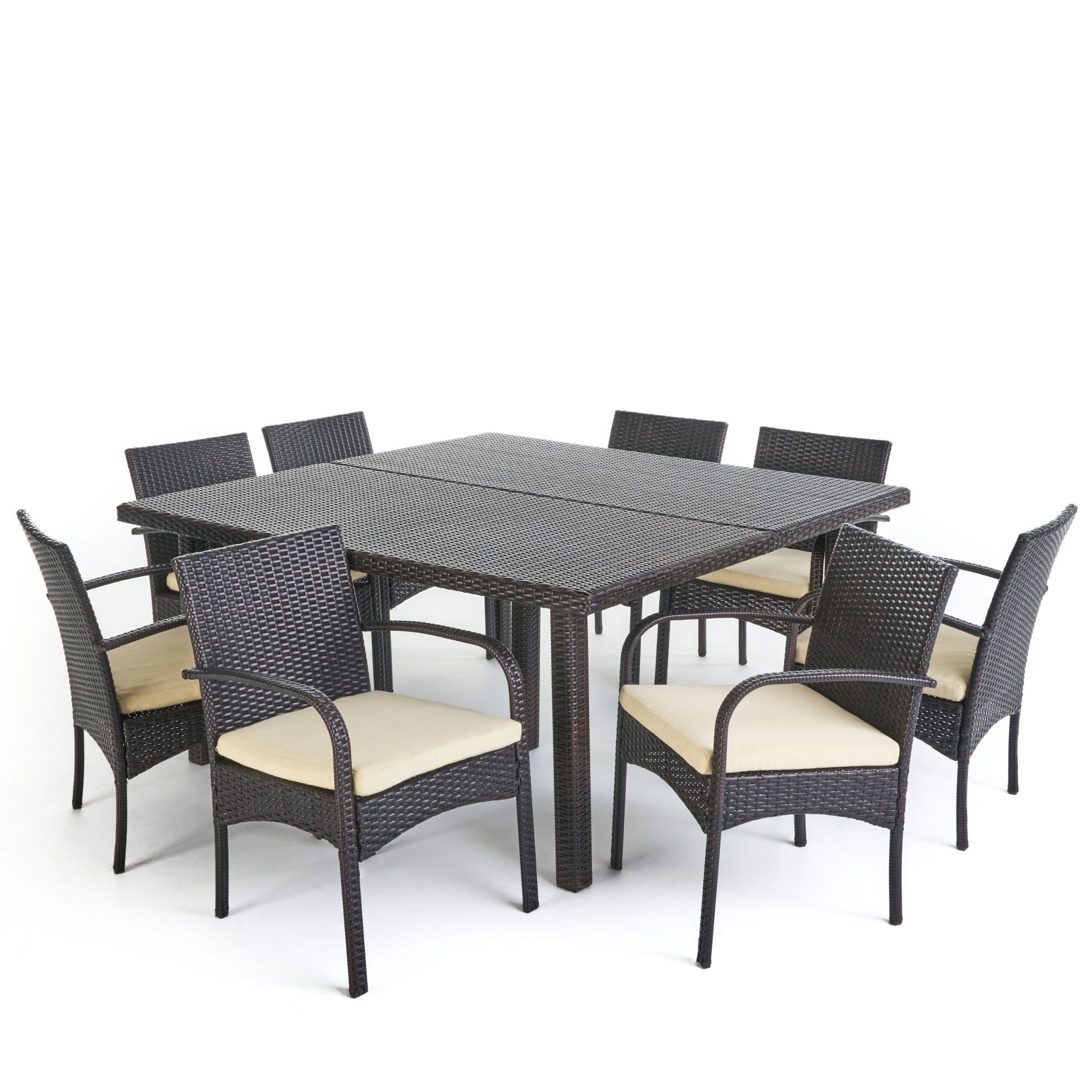 Current Brown 9 Piece Outdoor Dining Sets With Regard To 9 Piece Brown Wicker Outdoor Furniture Patio Dining Set – Cream White (View 1 of 15)