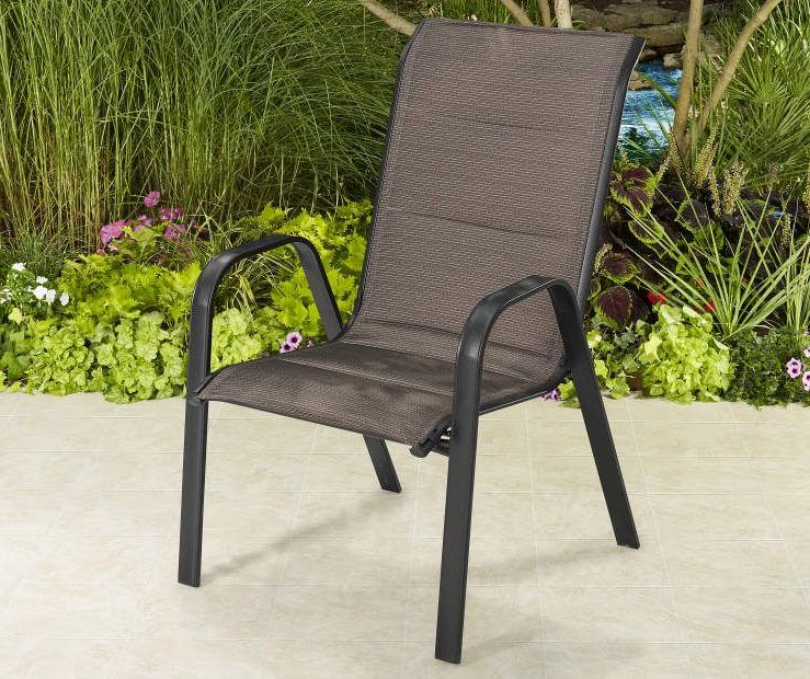 Current Brown Fabric Outdoor Patio Bar Chairs Sets For Wilson & Fisher Aspen Brown Oversized Padded Stacking Chair – Big Lots (View 3 of 15)