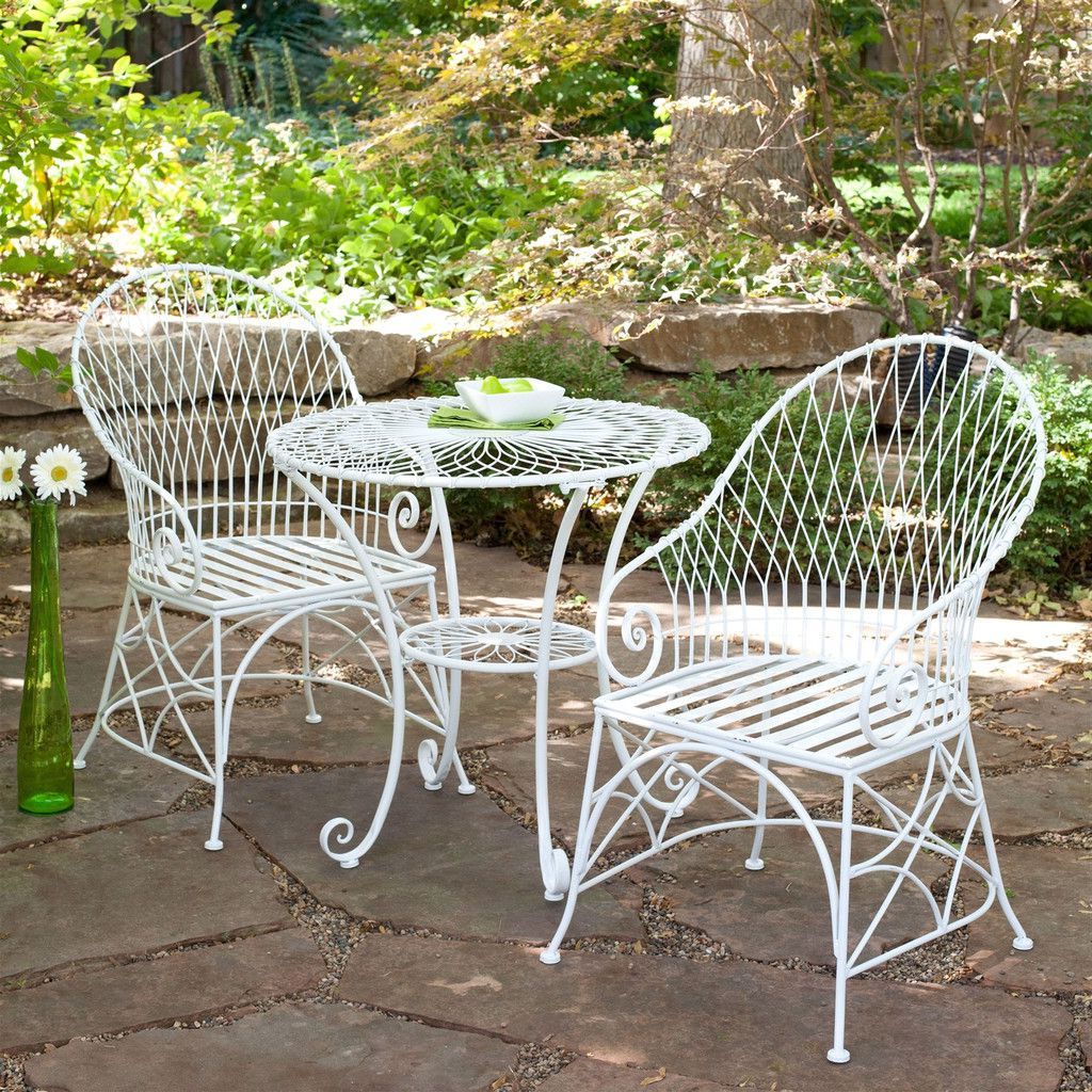 Current Gloss White 3 Piece Outdoor Dining Bistro Set With Round Table And 2 For White 3 Piece Outdoor Seating Patio Sets (View 7 of 15)