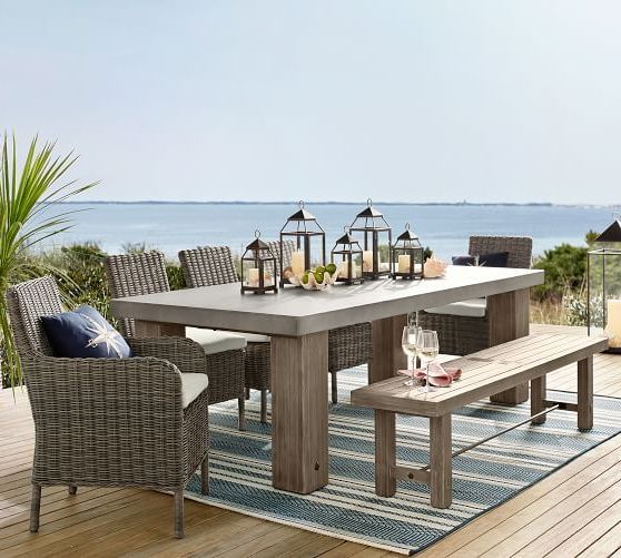 Current Gray Wicker Extendable Patio Dining Sets For Perfect Pair: Abbott Gray Chunky Leg Dining Table With Bench (View 8 of 15)