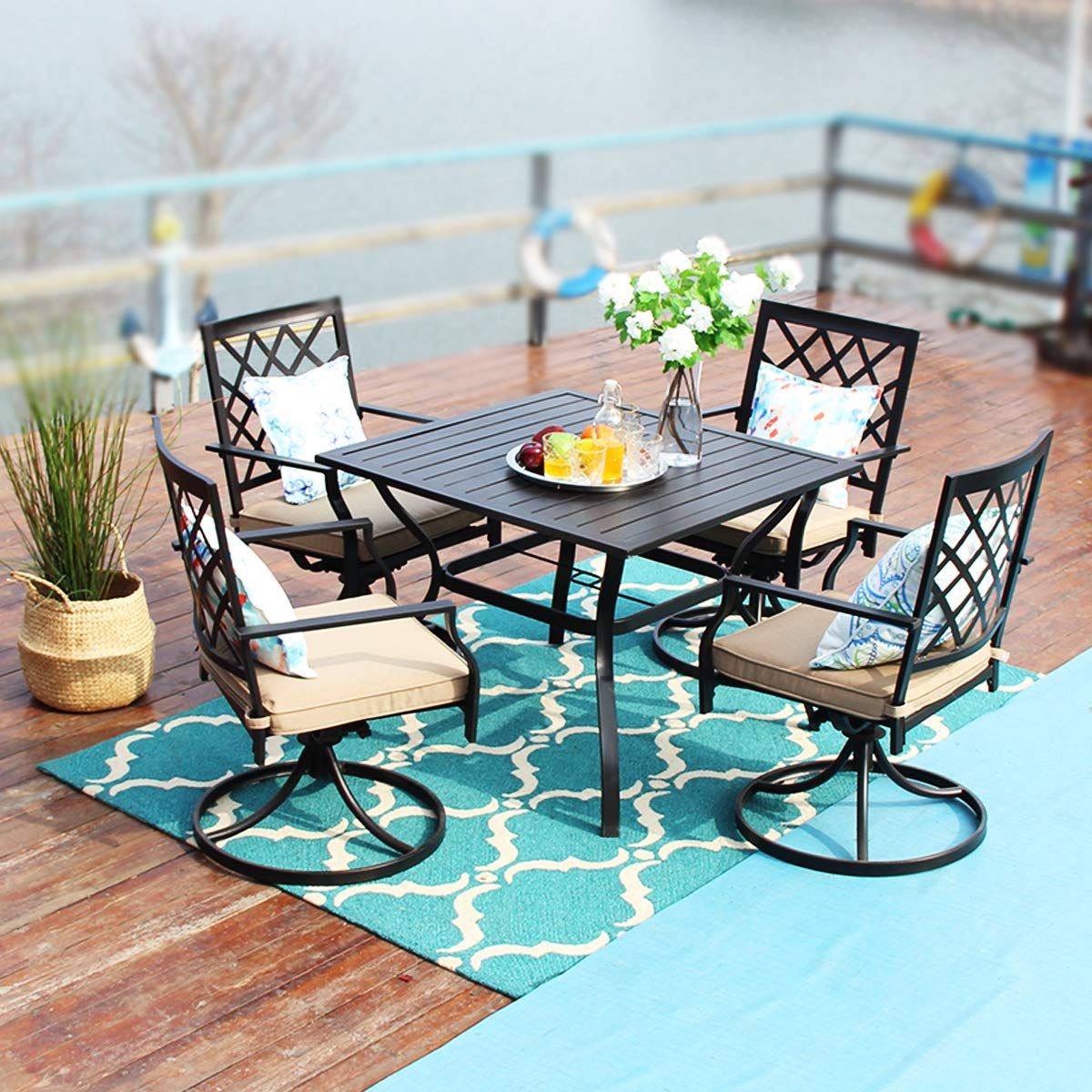 Current Mf Studio Outdoor Patio Furniture 5 Piece Dining Set With 37 Inches Regarding 5 Piece Outdoor Seating Patio Sets (View 6 of 15)