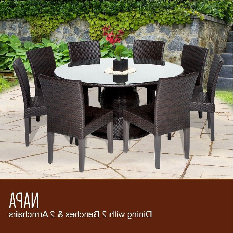 Current Napa 60 Inch Outdoor Patio Dining Table W/ 8 Armless Chairs In Espresso Pertaining To Armless Round Dining Sets (View 9 of 15)