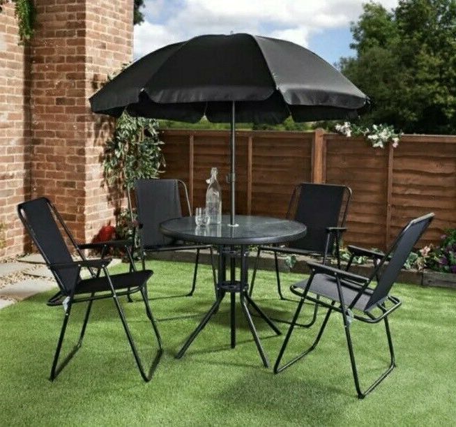 Current New Stunning Black Garden Patio Furniture Set 6 Pc Table Chairs Inside Black And Gray Outdoor Table And Chair Sets (View 10 of 15)