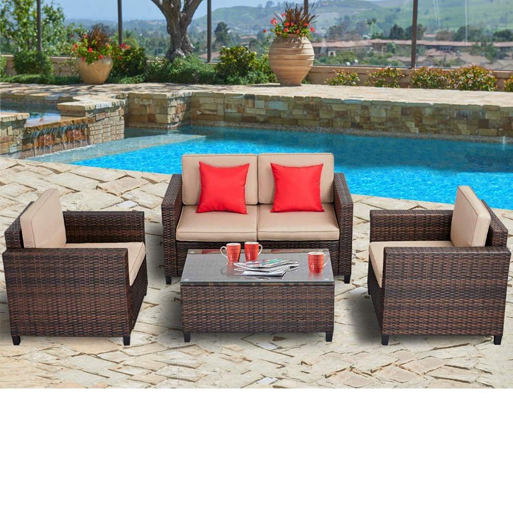 Current Suncrown Outdoor 4 Piece Wicker Patio Sofa Conversation Sets With In 4 Piece Outdoor Patio Sets (View 10 of 15)