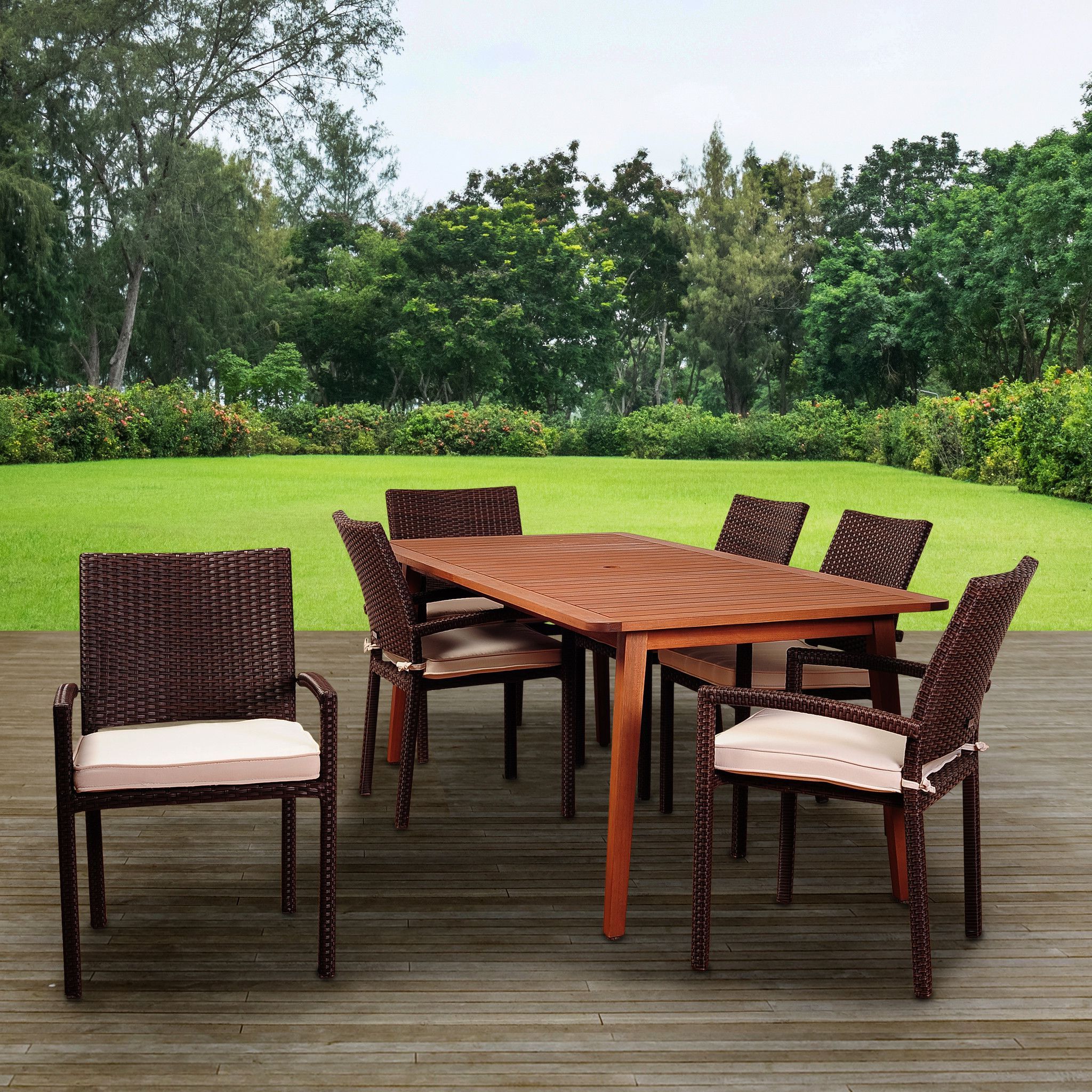 Current White Rectangular Patio Dining Sets Inside Amazonia Adelson 7 Piece Eucalyptus Rectangular Dining Set With Off (View 2 of 15)
