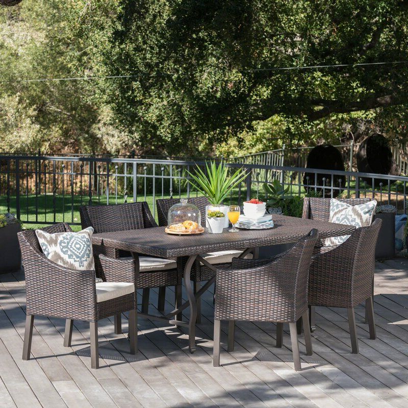 Darby Home Co Tamekia Outdoor Wicker Rectangular 5 Piece Dining Set With 2019 Wicker Rectangular Patio Dining Sets (View 12 of 15)