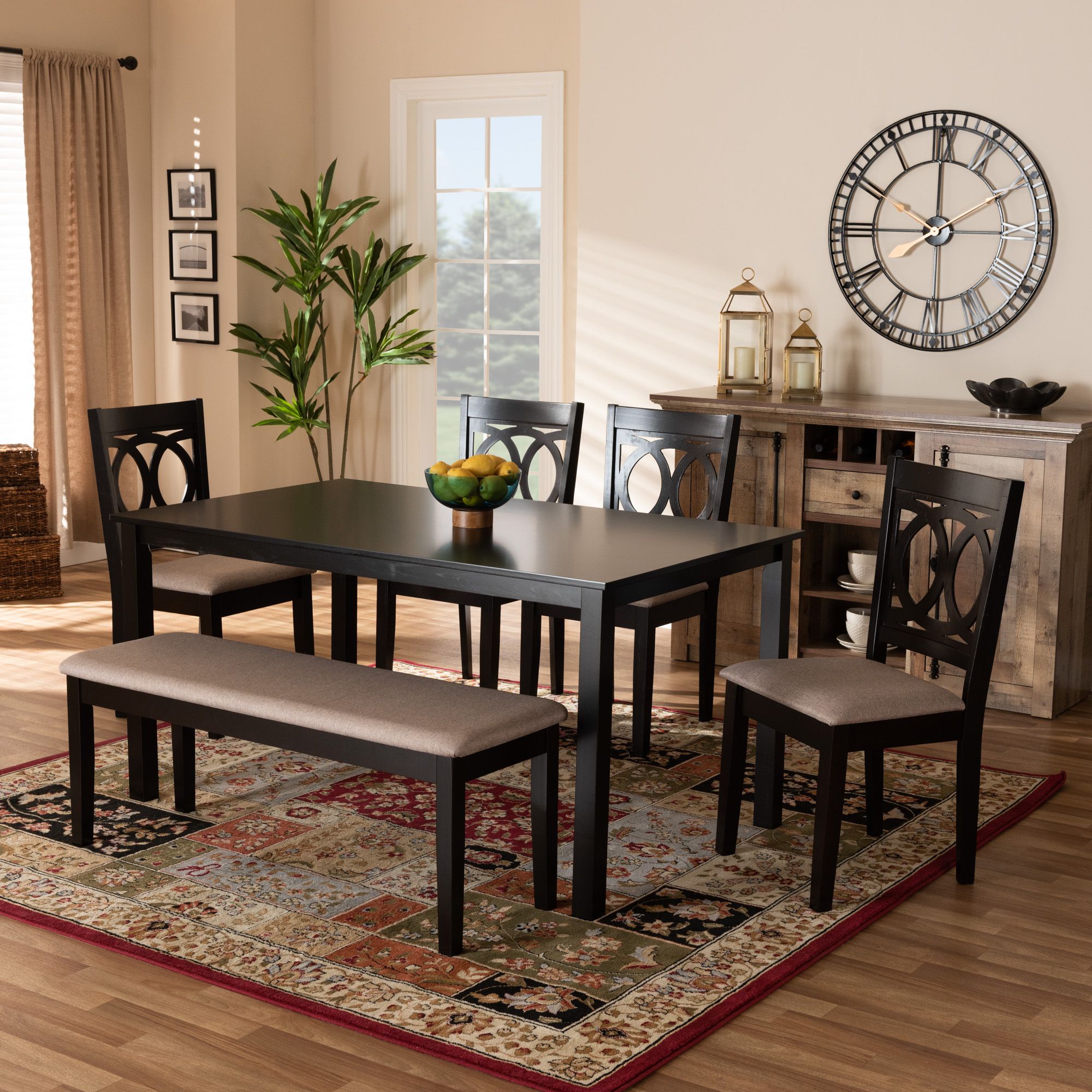 Dark Brown 6 Piece Patio Dining Sets Inside Most Recently Released Baxton Studio Bennett Modern And Contemporary Sand Fabric Upholstered (View 6 of 15)
