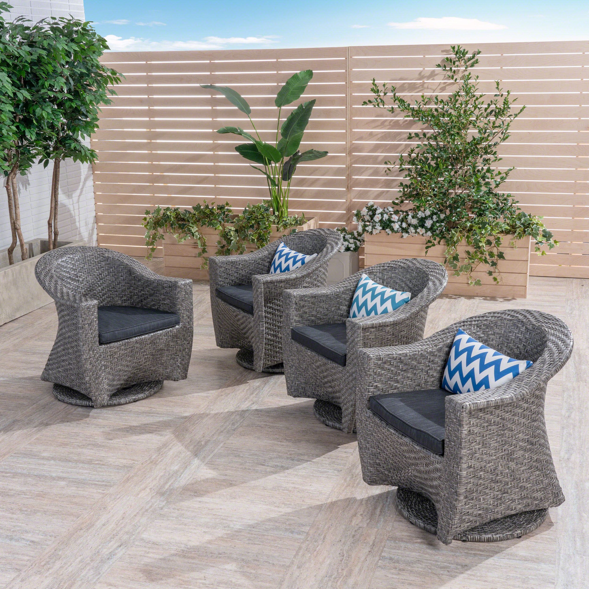 Dark Brown Patio Chairs With Cushions For 2019 Mackenzie Outdoor Swivel Wicker Chairs With Cushions, Set Of 4, Mixed (View 9 of 15)