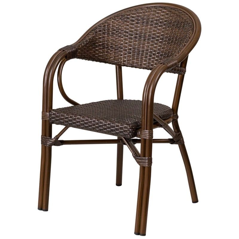 Dark Brown Rattan Chair With Bamboo Look Aluminum Frame Within Most Up To Date Dark Brown Wood Outdoor Chairs (View 6 of 15)