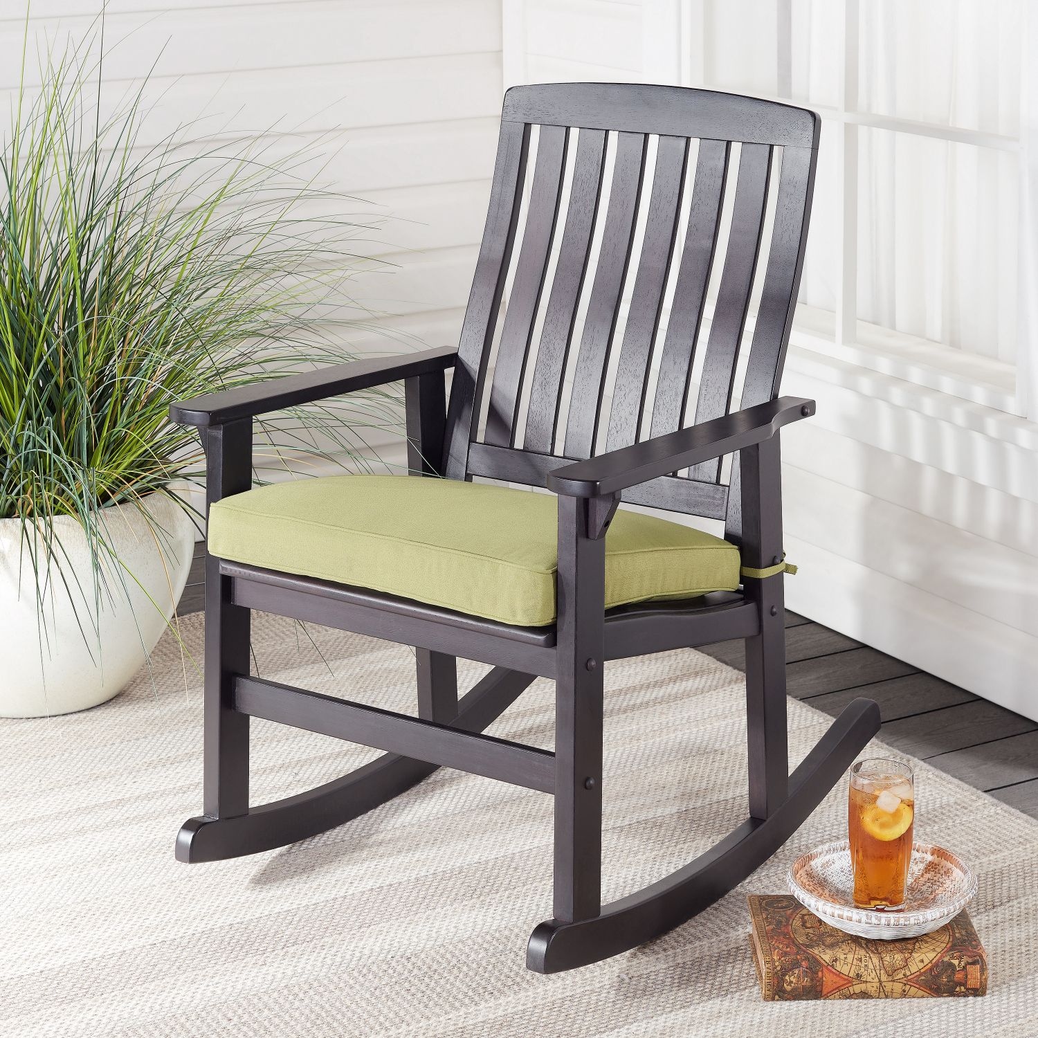 Dark Brown Wood Outdoor Chairs Regarding Most Recent Wood Rocking Chair Durable Furniture Unit Dark Brown Framed Cushioned (View 4 of 15)