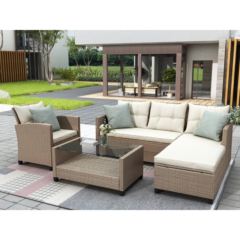 Dovecove Patio Furniture 4 Piece Rattan Sectional Seating Group With In Favorite 4 Piece Outdoor Sectional Patio Sets (View 4 of 15)