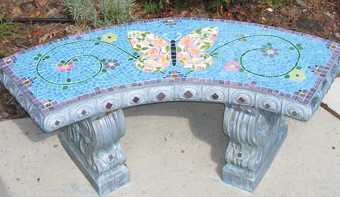 Dragonfly Mosaic Outdoor Accent Tables With Regard To 2020 Mosaic Memorial Garden Bench Of Wilma's Butterflywater's End Studio (View 2 of 15)