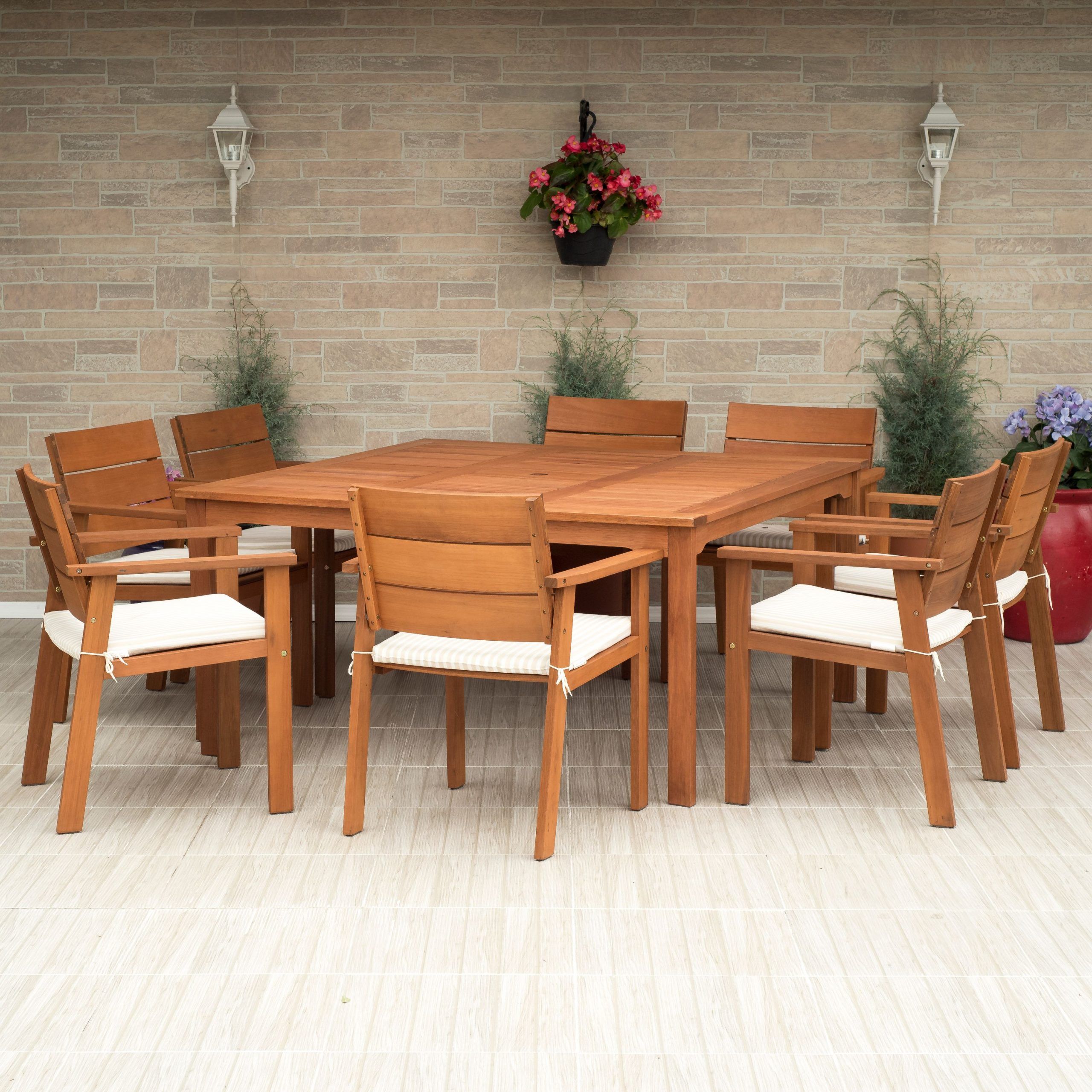 Eucalyptus Wood Intended For Famous 9 Piece Square Patio Dining Sets (View 4 of 15)